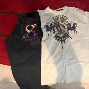 Men's White Graphic T-Shirt and Black Jeans Set